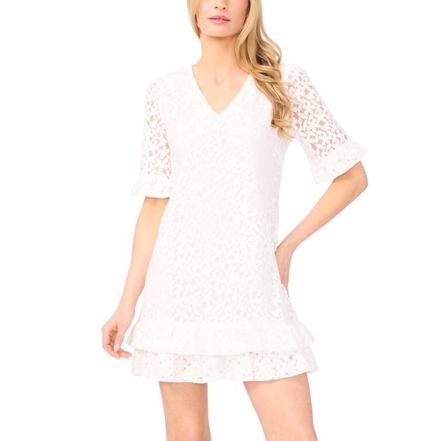 Womens Cece Elbow Sleeve V Neck Ruffle Hem A-Line Dress