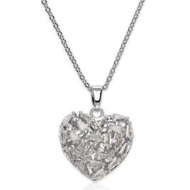 Silver Plated Baguette Chunky Heart Pendant Necklace
