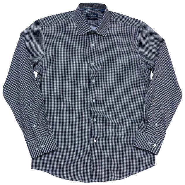 Mens Nautica Slim Fit Checkered Dress Shirt - Black/White