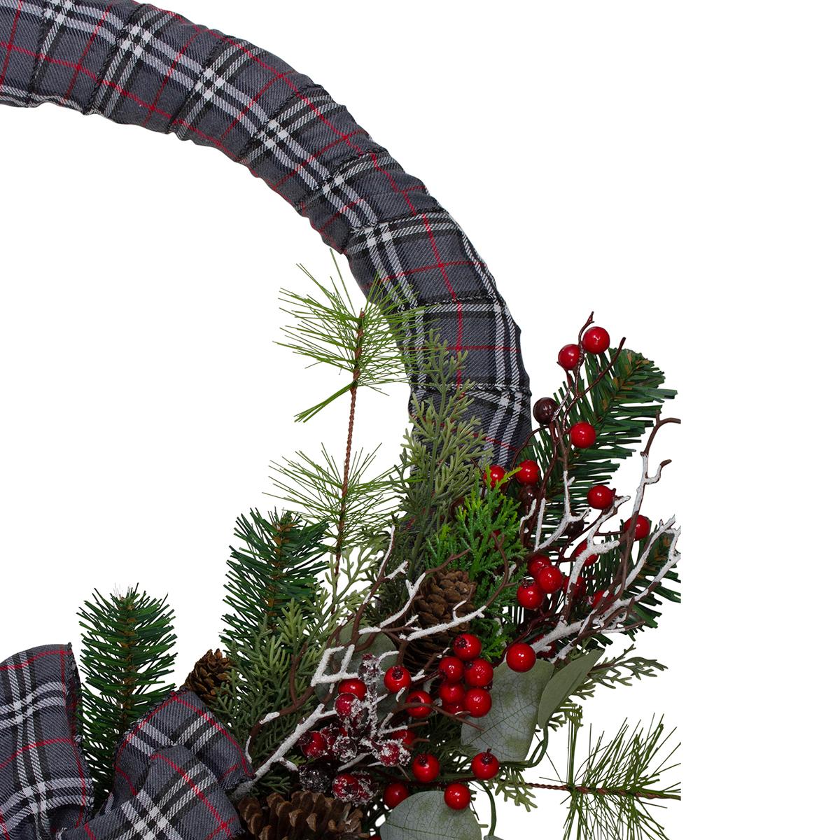 Northlight Grey and Red Plaid Artificial Christmas Wreath