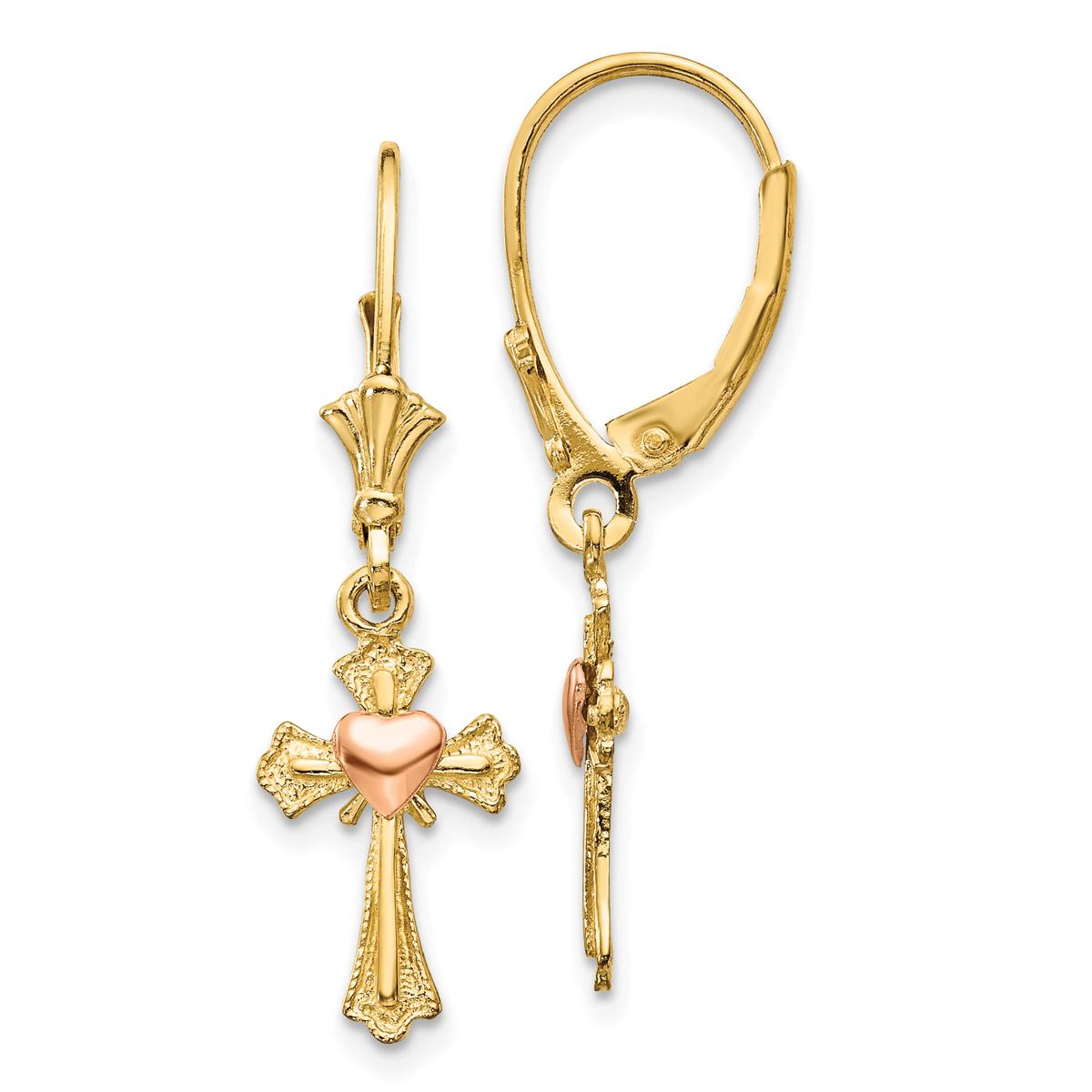 Gold Classics(tm) 14kt. Two-Tone Cross Lever Back Earrings