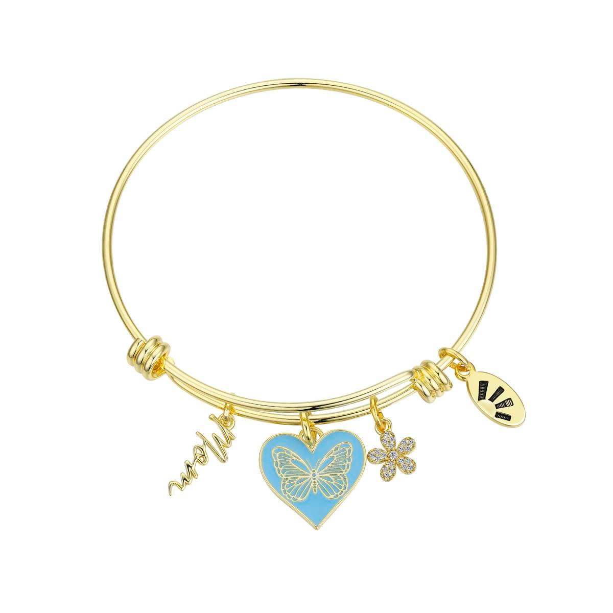 Shine 14K Gold Plated CZ Flower & Butterfly Heart Mom Bracelet