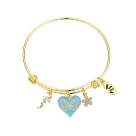 Shine 14K Gold Plated CZ Flower & Butterfly Heart Mom Bracelet