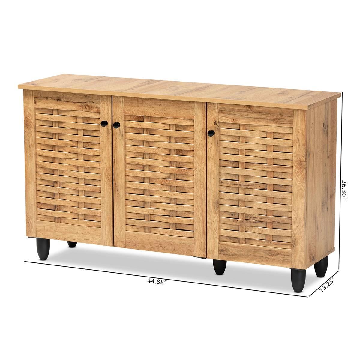 Baxton Studio Winda Oak Brown Wood 3-Door Shoe Cabinet