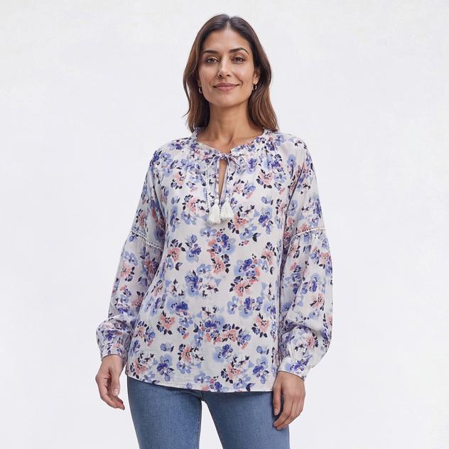 Womens LANDS’ END® Ruffle Neck Floral Blouse