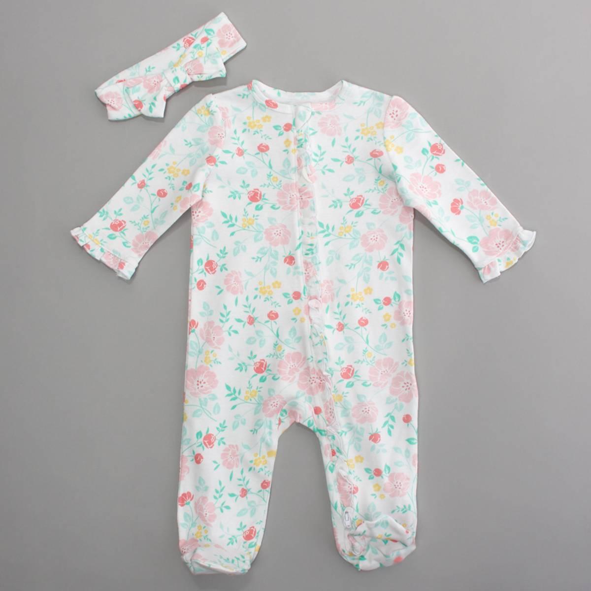 Baby Girl (6-9M) Little Me(R) Stencil Floral Footie with Headband