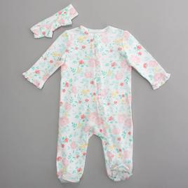 Baby Girl (6-9M) Little Me(R) Stencil Floral Footie with Headband