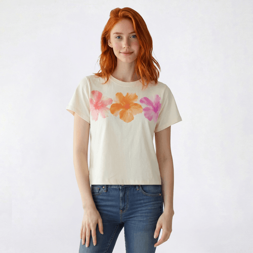Juniors Attitude Not Included Triple Hibiscus Crop Tee