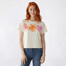 Juniors Attitude Not Included Triple Hibiscus Crop Tee