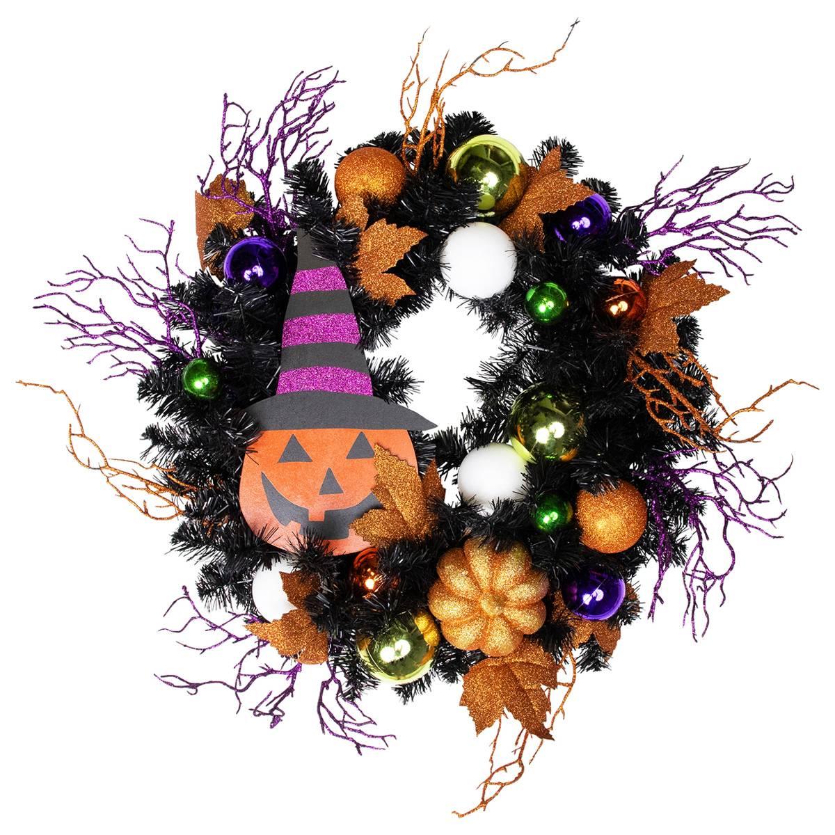 Northlight Seasonal Witches Hat Jack-O-Lantern Halloween Wreath