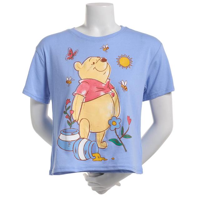 Juniors Freeze Winnie the Pooh with Flowers Cropped Graphic Tee