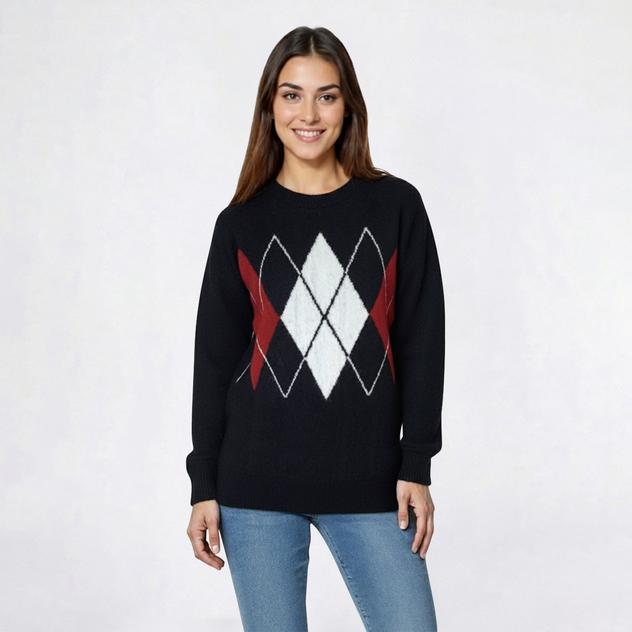 Womens Tint & Shadow Argyle Crew Neck Sweater