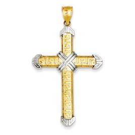 Unisex Gold Classics(tm) Yellow 14kt. & Rhodium Cross Pendant