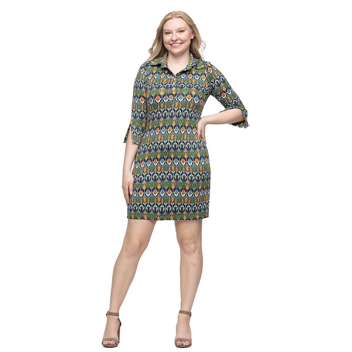 Womens 24/7 Comfort Apparel Green Geometric Collar Mini Dress
