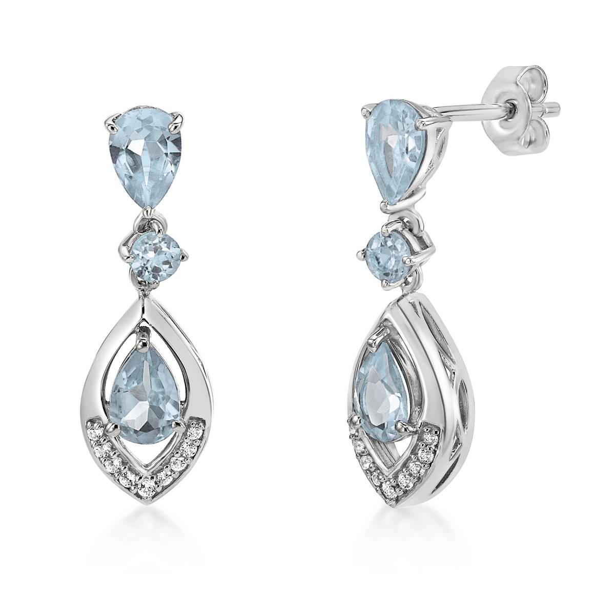 Gemminded Pear & Round Aquamarine & White Topaz Earrings