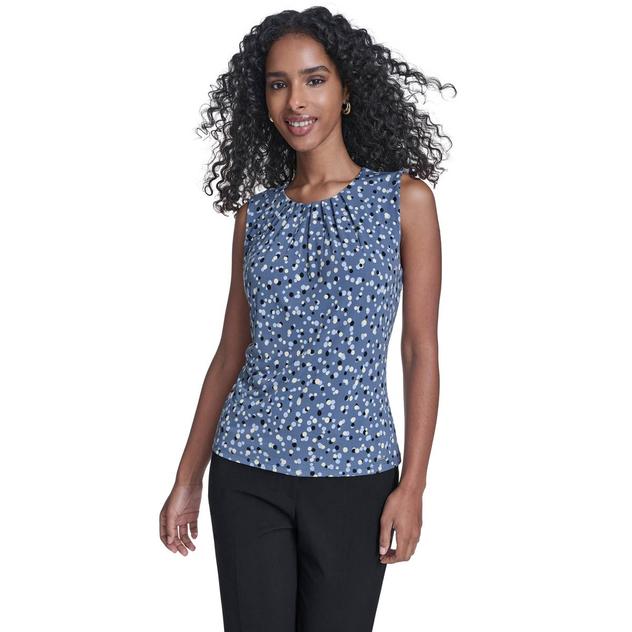 Womens Calvin Klein Sleeveless Pleat Neck Ditsy Floral Blouse