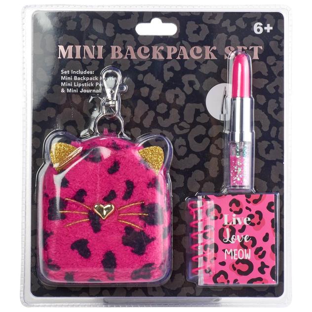 Girls Votum 3pc. Fuzzy Mini Leopard Backpack Stationery Set