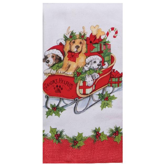 Kay Dee Sleigh Ride Pups Terry Kitchen Towel