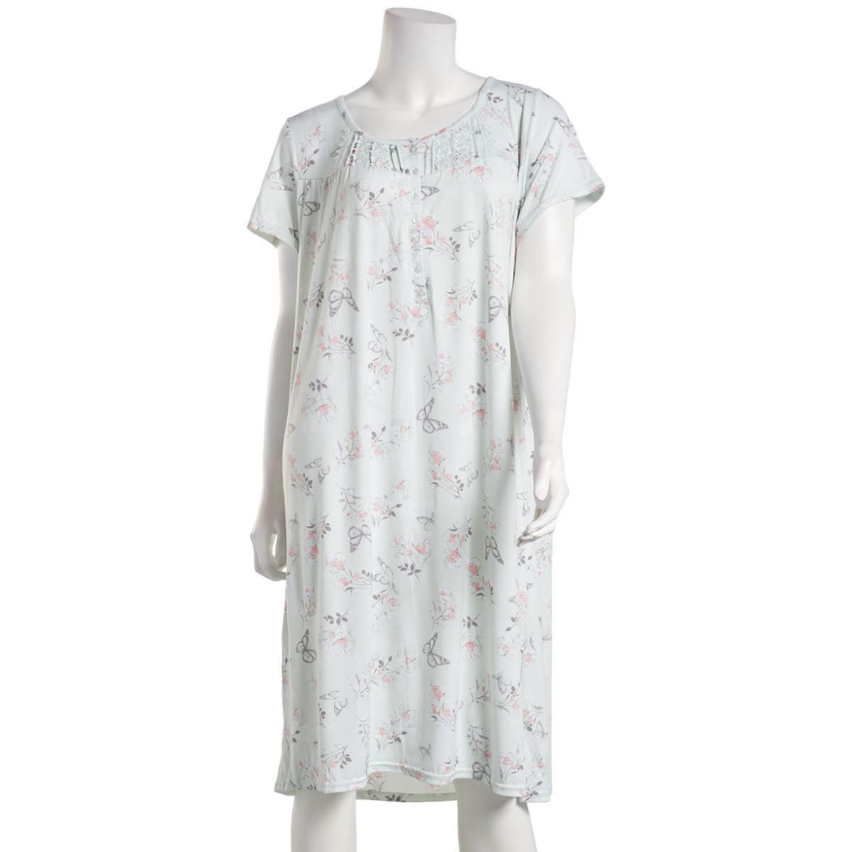Womens Laura Ashley(R) Short Sleeve Floral Butterfly Nightgown