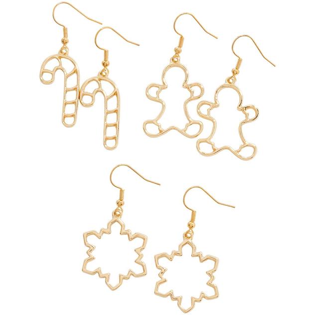 Gold-Tone Gingerbread Man/Tree/Candy/Star Charm Earrings