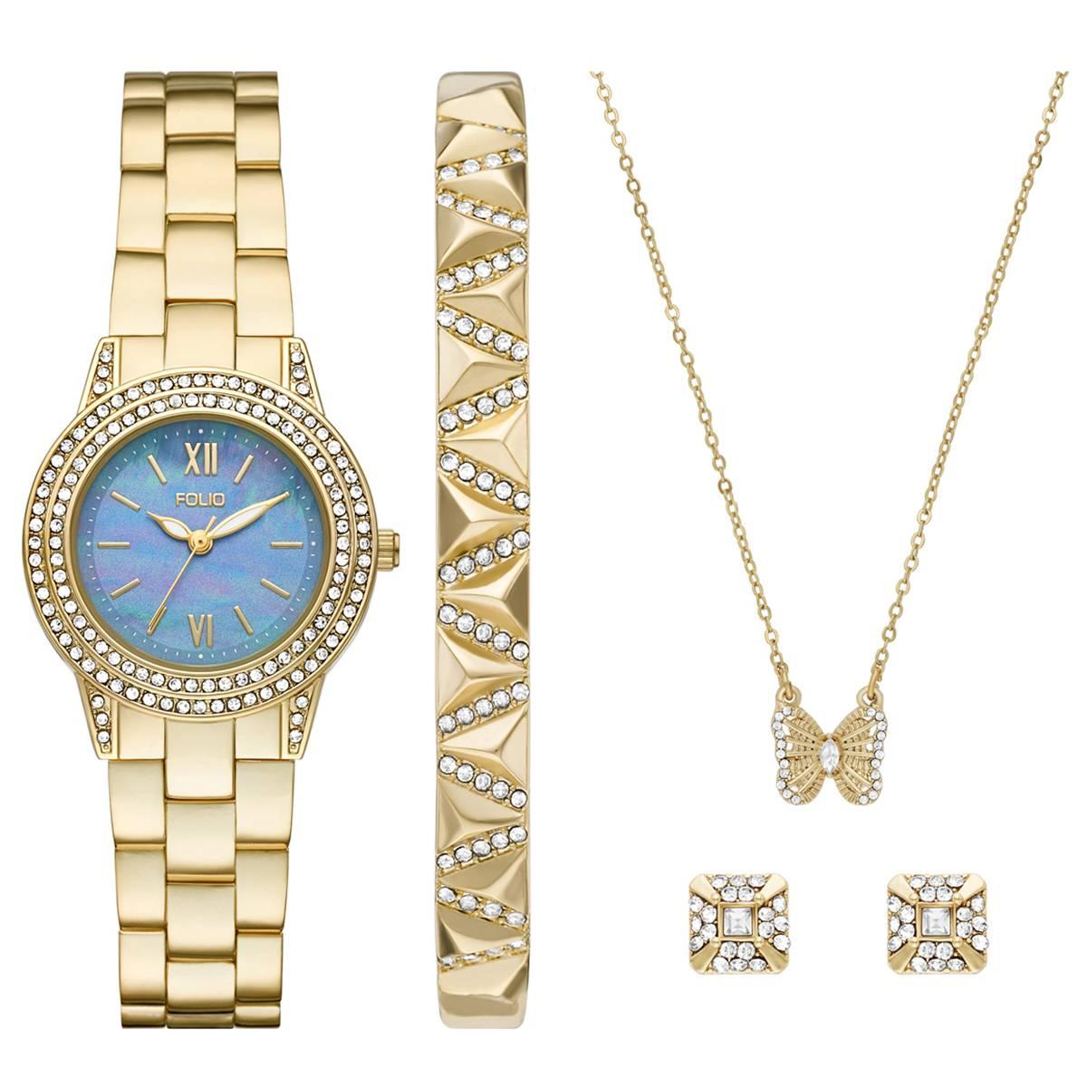 Womens Folio Mother of Pearl Watch & Jewelry Set - FMDFL2095