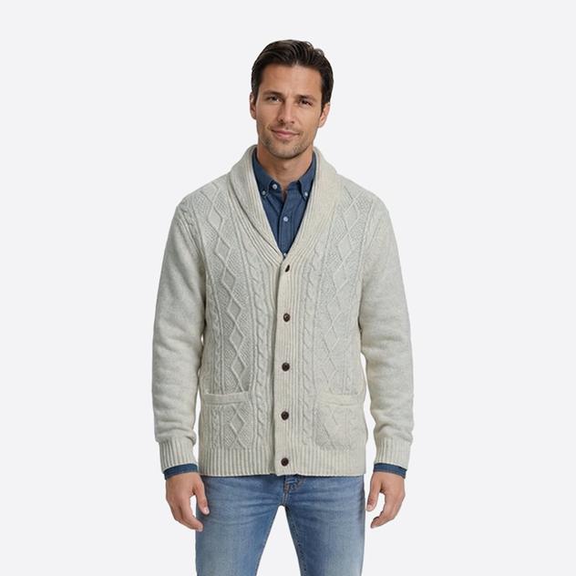 Mens Chaps Solid Cable Front Cardigan