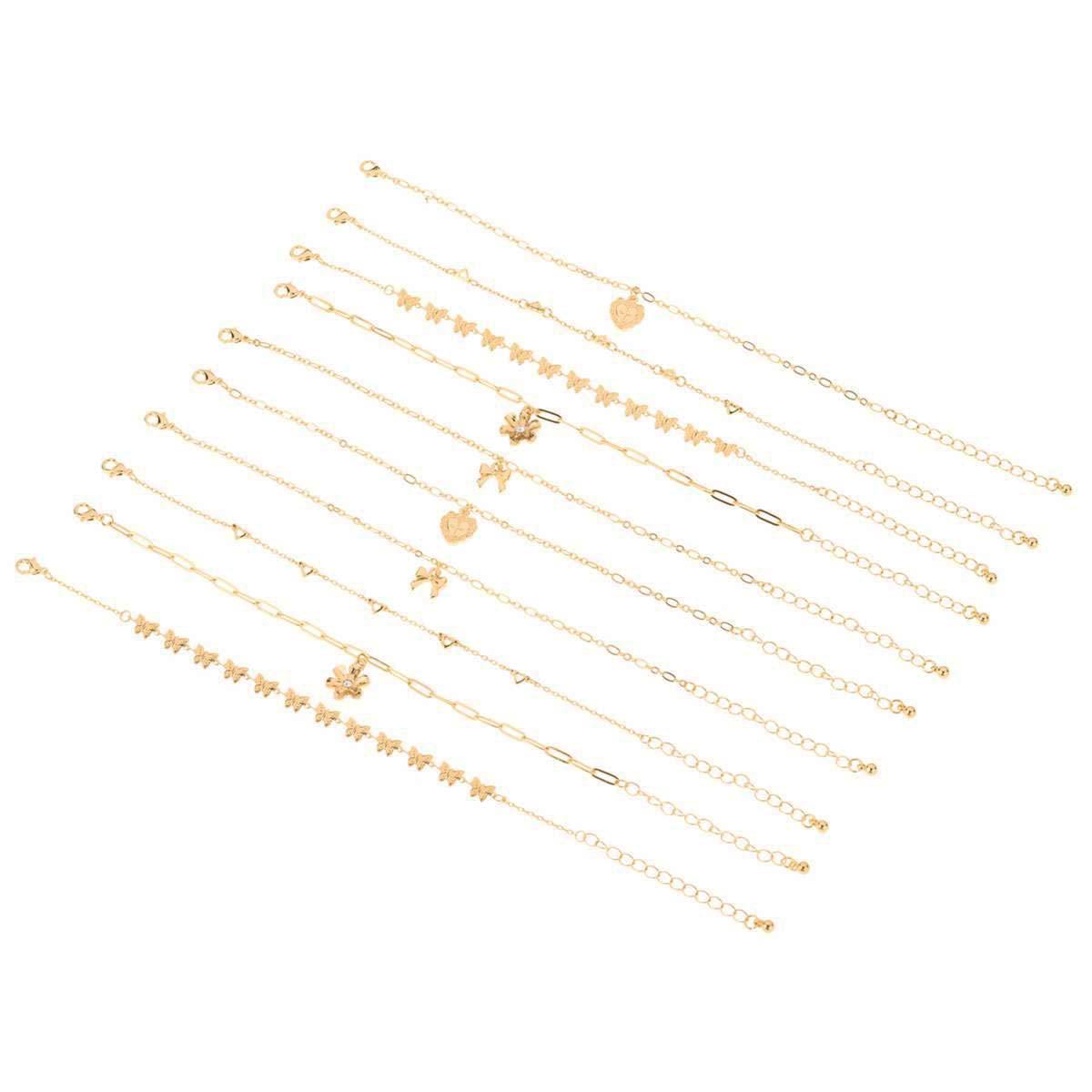 Ashley Gold-Tone Butterfly/Hearts/Bows Bracelet Set - Set of 5
