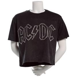 Juniors C-Life Mineral Wash AC/DC Rhinestone Cropped Tee