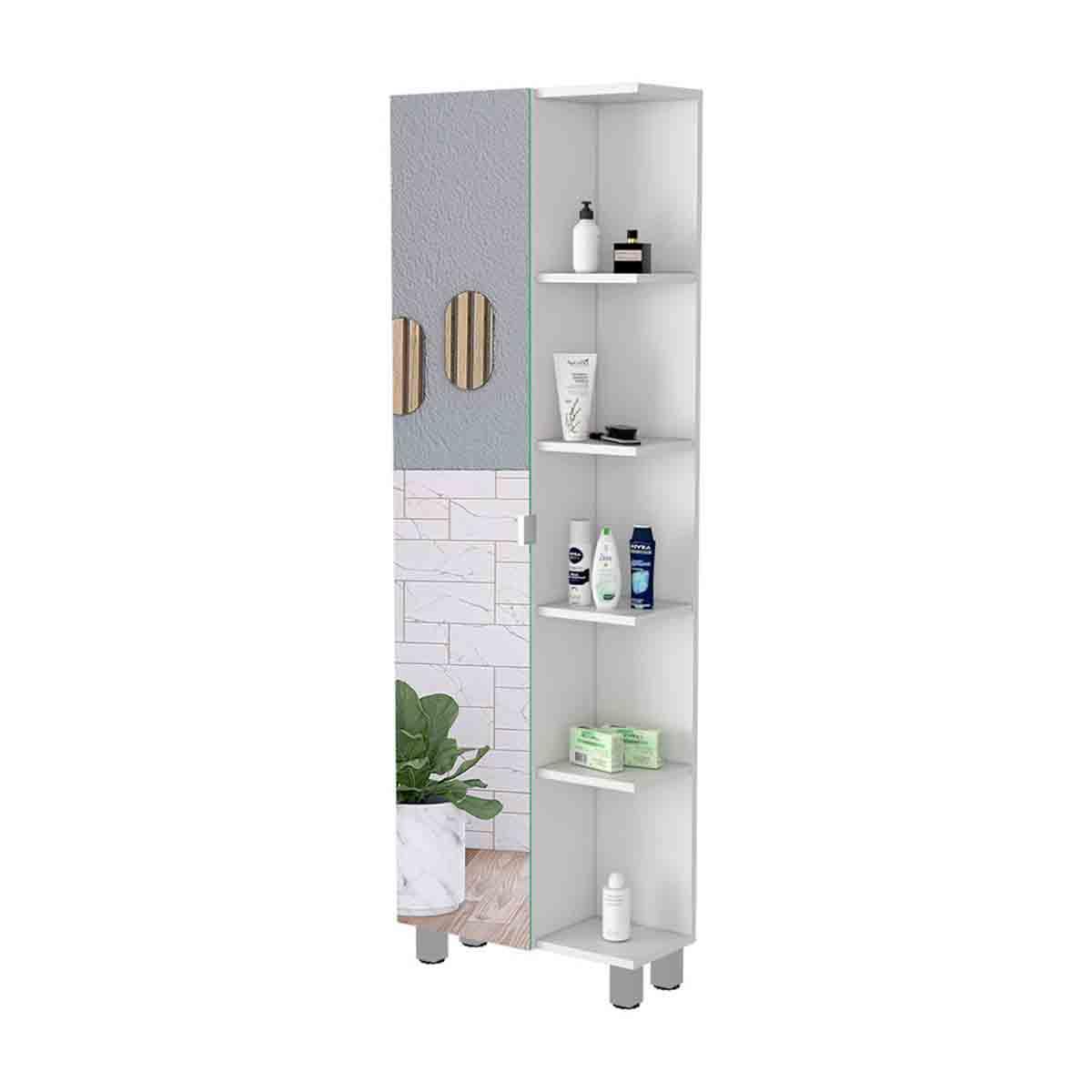 FM FURNITURE Los Angeles White Linen Cabinet w/ Mirror