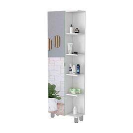 FM FURNITURE Los Angeles White Linen Cabinet w/ Mirror