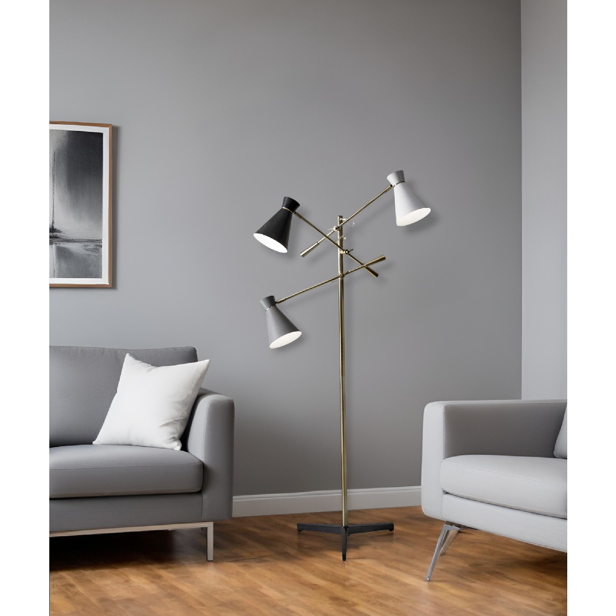HomeRoots 71in. Brass Novelty Floor Lamp With Cone Shade