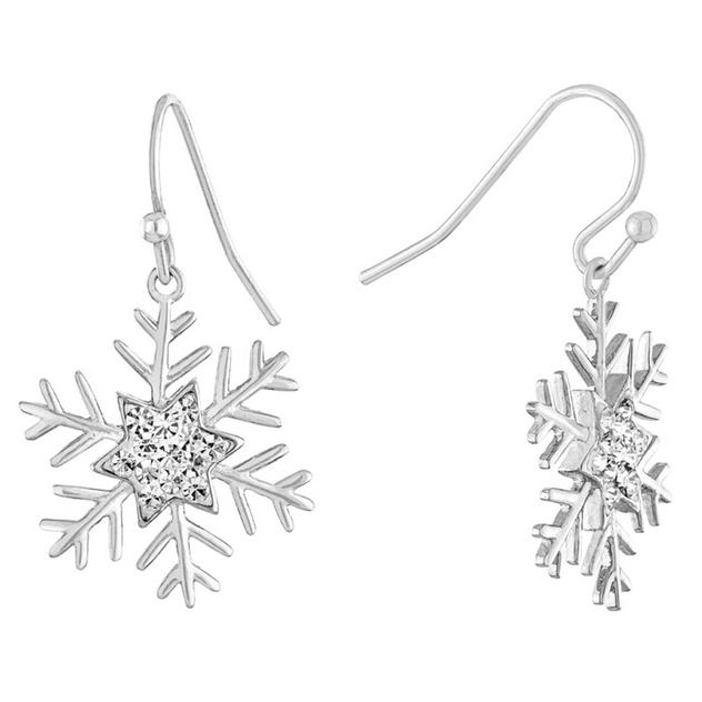 Athra Fine Silver Plated & Crystal Snowflake Drop Earrings