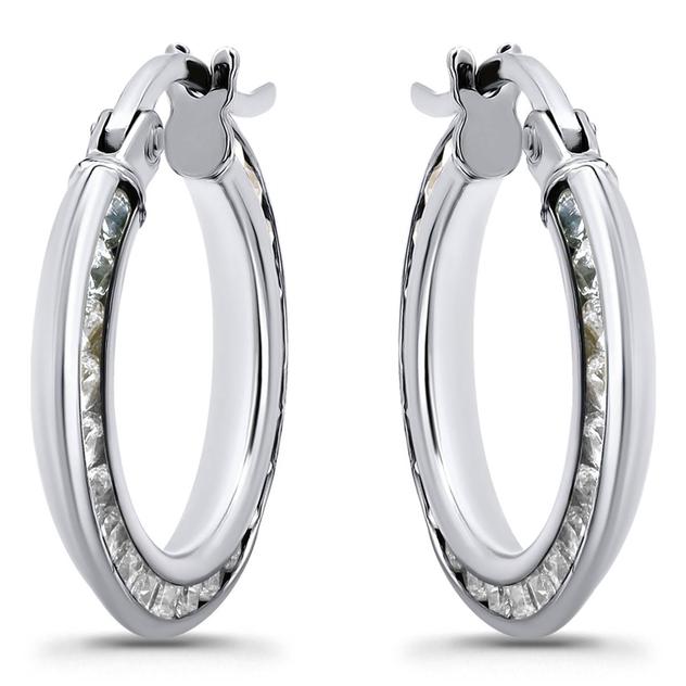 Designs by FMC Sterling Silver CZ Pave Click Top Hoop Earrings