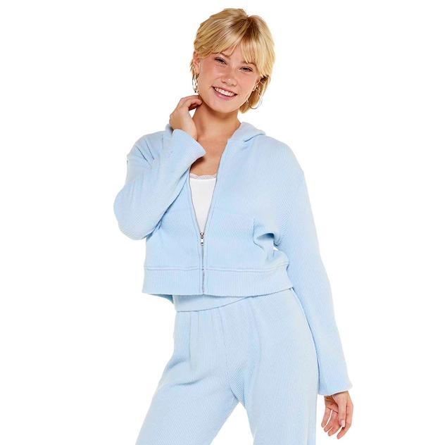 Juniors No Comment Cozy Rib Zip-Up Cropped Hoodie