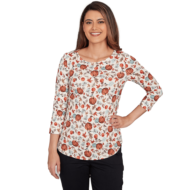 Plus Size Emaline Key Items 3/4 Sleeve Boat Neck Pumpkin Blouse