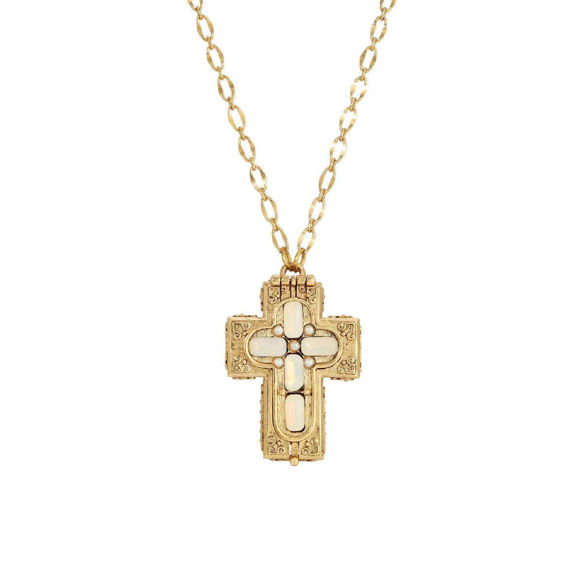 Symbols of Faith 14kt. Gold Dipped Moonstone Cross Necklace