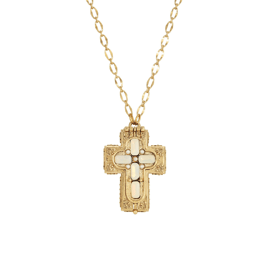 Symbols of Faith 14kt. Gold Dipped Moonstone Cross Necklace