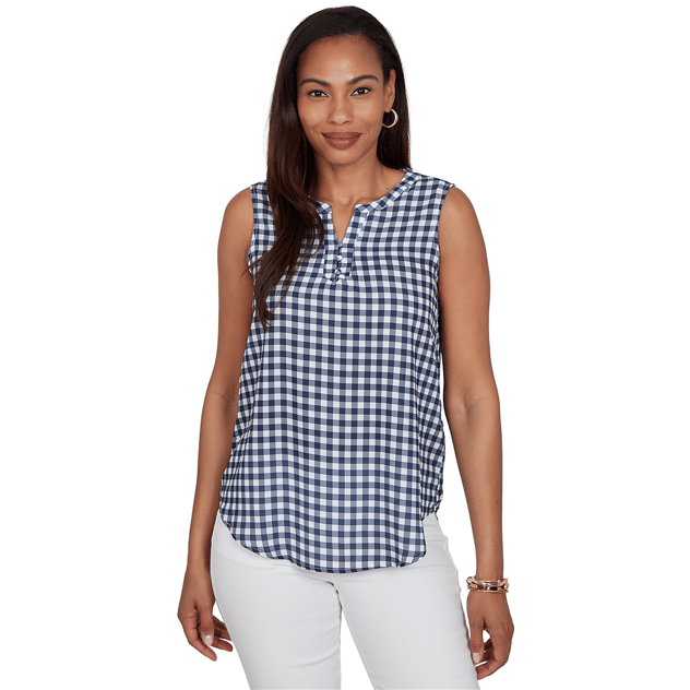 Petite Emaline Sapphire Serenade II Sleeveless Gingham Blouse