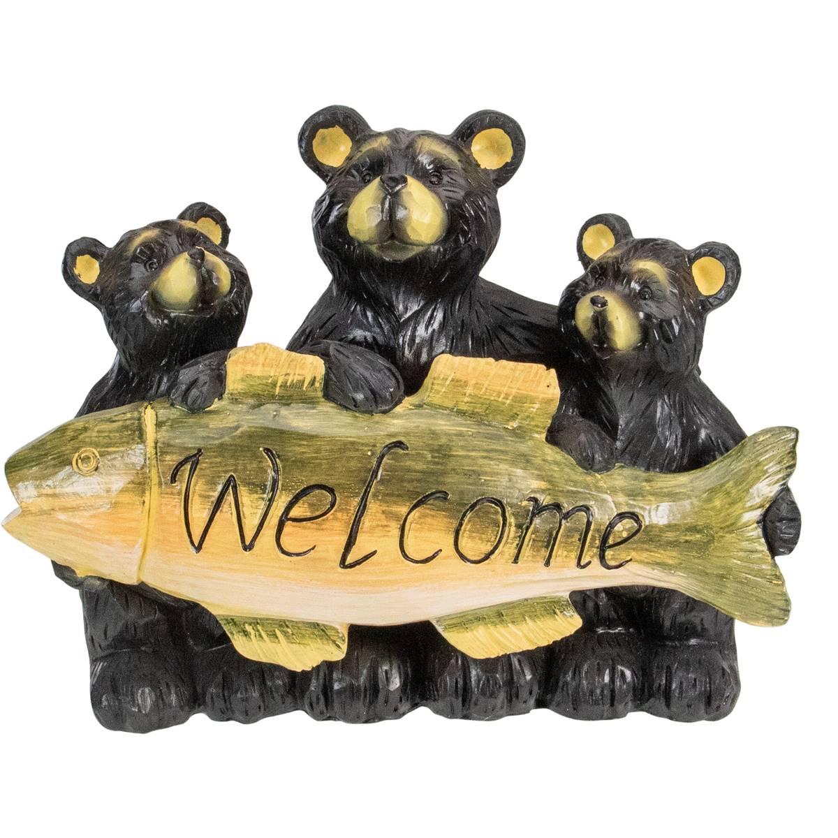 Northlight Seasonal 10in. Bear Family Welcome Sign Garden Statue
