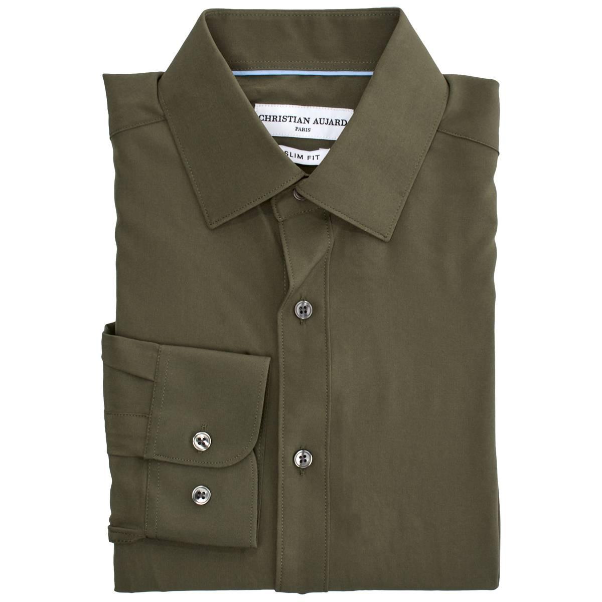 Mens Christian Aujard Slim Fit Stretch Dress Shirt - Dark Olive