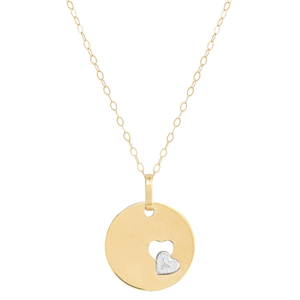 Gold Classics™ Two-Tone Disk with Cut-Out Heart Pendant Necklace