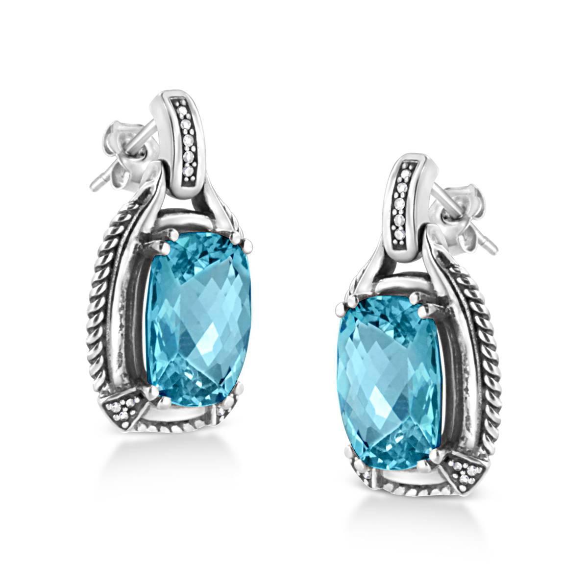 Haus of Brilliance Blue Topaz Diamond Dangle Earrings
