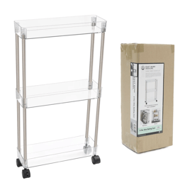 J&V Textiles Chrome Slim Clear Acrylic 3 Tier Cart