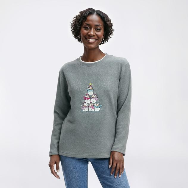 Petite Bonnie Evans Snowman Pyramid Polar Fleece Sweatshirt