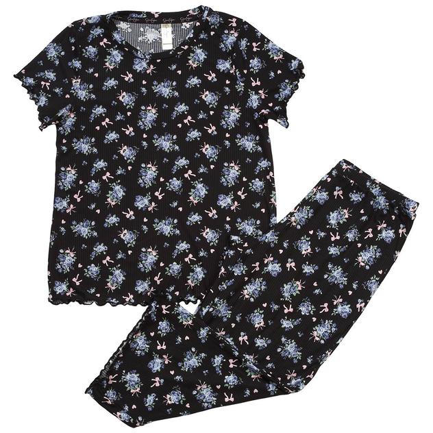 Womens Jessica Simpson Short Sleeve Floral Ribbons Pajama Set