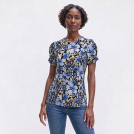 Womens Anne Klein Short Pleated Sleeve Floral Blouse
