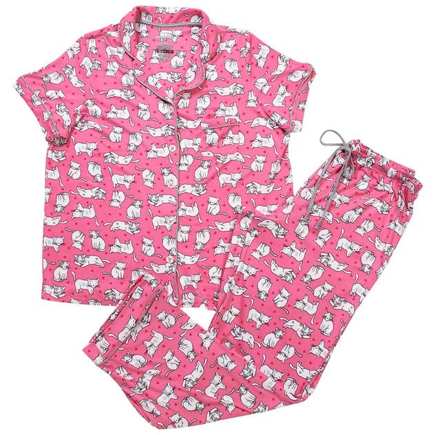 Juniors Pillow Talk Short Sleeve Winking Cat Pajama Set