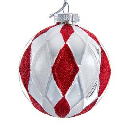 Kurt Adler 80mm Glass Red, White & Silver 6pc.Ball Ornament