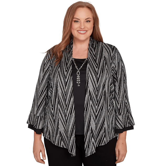 Plus Size Alfred Dunner Barcelona Chevron Two In One Blouse
