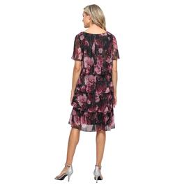 Womens SLNY Short Sleeve Floral Tier V Neck Shift Dress